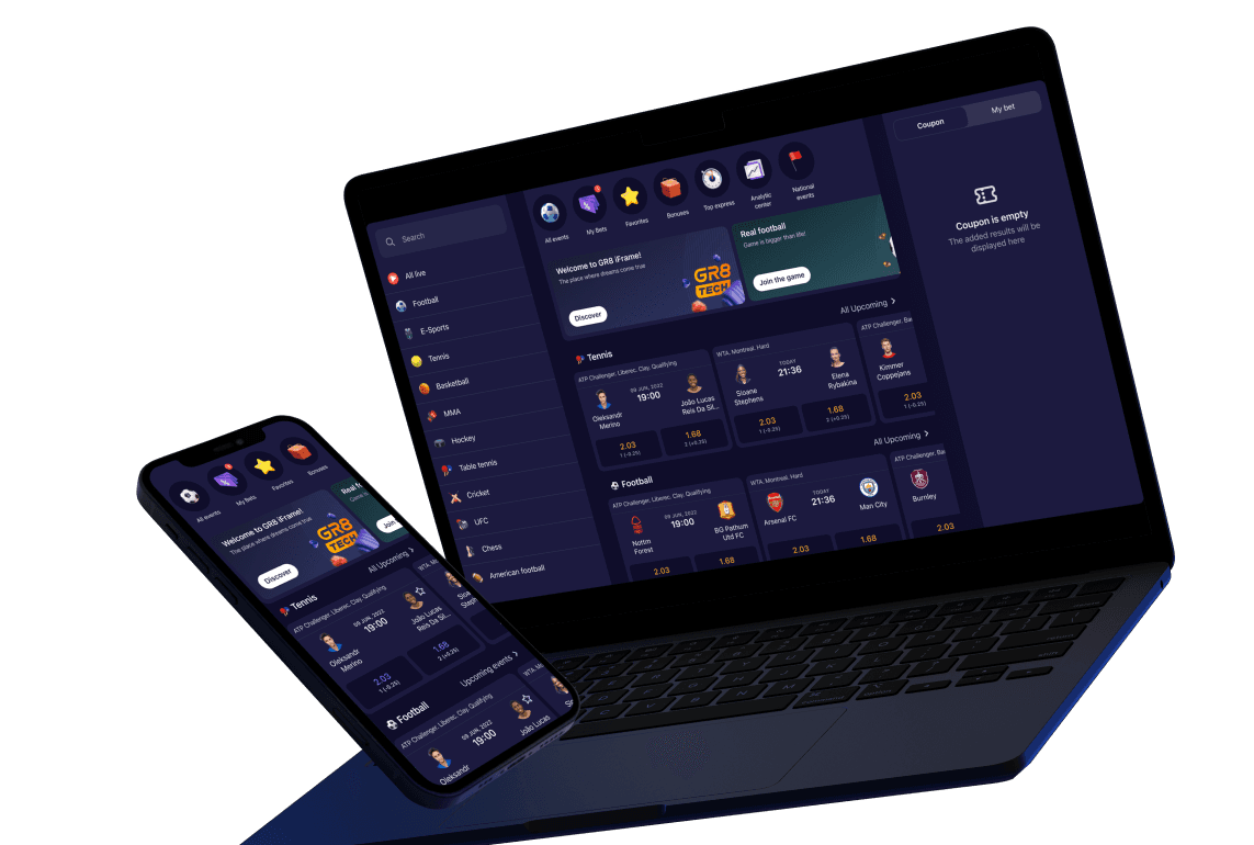 Sportsbook interface on a laptop and a mobile phone